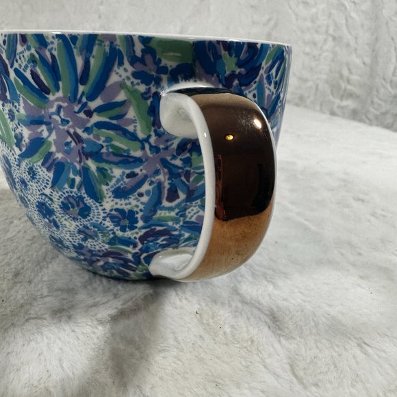 Lilly Pulitzer Blue Floral Ceramic Mug Cup Gold Handle 12fl oz - Picture 4 of 7
